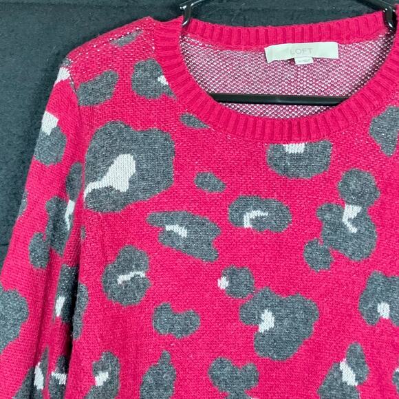 Ann Taylor LOFT Womens Sweater Pink Animal Print Wool Blend Medium - Picture 4 of 12